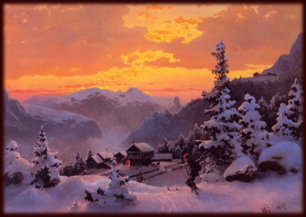 19th century painting of a winter scene in Norway