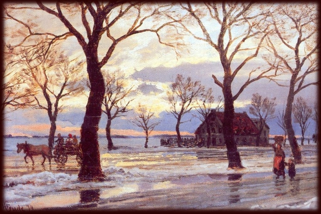19th century painting of a winter scene in Norway