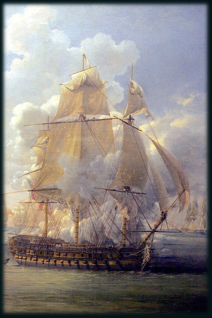 19th century painting of a warship